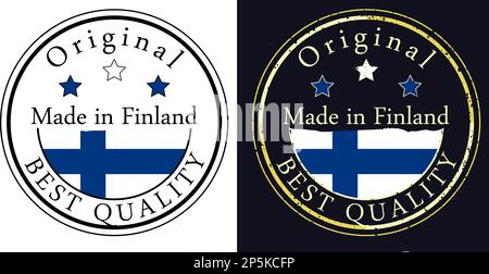 Round labels with flag, original best quality. Vector illustration of Finland flag. Stock Vector