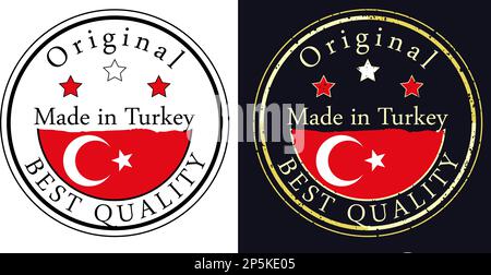 Round labels with flag, original best quality. Vector illustration of Turkey flag. Stock Vector