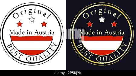 Round labels with flag, original best quality. Vector illustration of Austria flag. Stock Vector