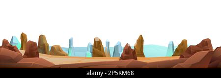 Rocks cliffs stone. Seamless composition. Landscape mountainous. Natural land desert. Cartoon style illustration. Isolated on white background. Vector Stock Vector
