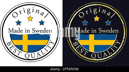 Round labels with flag, original best quality. Vector illustration of Sweden flag. Stock Vector