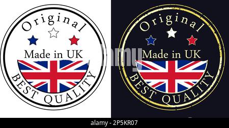 Round labels with flag, original best quality. Vector illustration of United Kingdom flag. Stock Vector