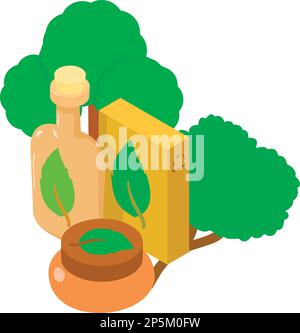 Organic cosmetic icon isometric vector. Cosmetic product in pack with leaf image. Natural product, environmental protection Stock Vector