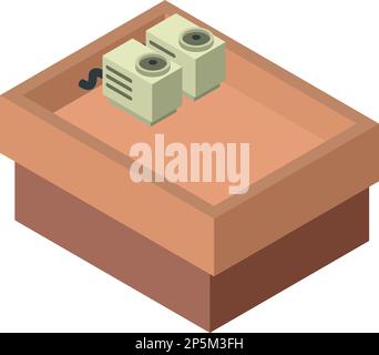 Home roof icon isometric vector. House roof with outdoor unit of air conditioner. Construction and repair concept Stock Vector