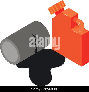 Oil pollution icon isometric vector. Oil slick from damaged barrel and canister. Chemical pollution, ecology disaster Stock Vector