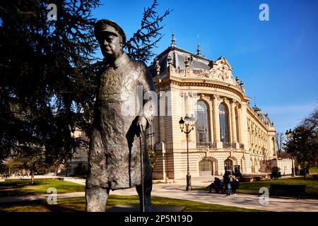 Paris landmark Petit Palais grounds Winston Churchill Statue Historical landmark by sculptor Jean Cardot Stock Photo