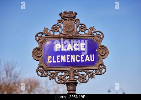 Paris landmark Grand Palais street sign PL Clemenceau Stock Photo
