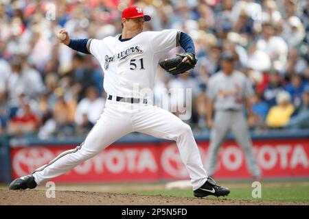 Milwaukee Brewers relief pitcher Trevor Hoffman (51) gets the save during  the game between the Colorado Rockies and Milwaukee Brewers at Miller Park  in Milwaukee. The Brewers won 7-5. (Credit Image: ©