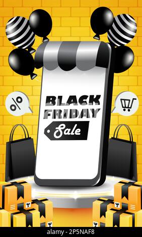 Black Friday Sale, fun online shopping on your smartphone Stock Vector