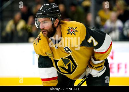 Vegas Golden Knights defenseman Alex Pietrangelo (7) plays against the  Montreal Canadiens during an NHL hockey game Sunday, March 5, 2023, in Las  Vegas. (AP Photo/Lucas Peltier Stock Photo - Alamy