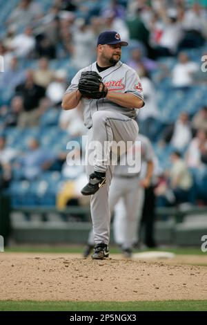 Cleveland Indians' Bob Wickman pitches to Kansas City Royals' Mike Sweeney  in the ninth inning Friday, Sept. 16, 2005, in Cleveland. The Indians won,  3-1. (AP Photo/Ron Schwane Stock Photo - Alamy