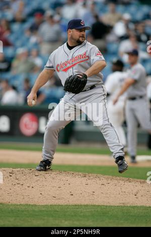 Cleveland Indians' Bob Wickman pitches to Kansas City Royals' Mike Sweeney  in the ninth inning Friday, Sept. 16, 2005, in Cleveland. The Indians won,  3-1. (AP Photo/Ron Schwane Stock Photo - Alamy