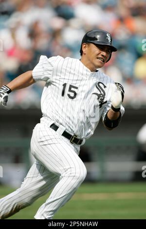 CHICAGO - MAY 6: Tadahito Iguchi #15 of the Chicago White Sox swings at the  pitch during a game against the Kansas City Royals at U.S. Cellular Field  on May 6, 2005