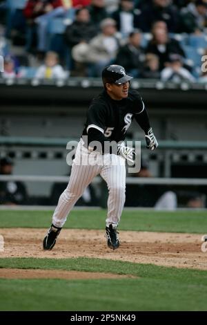 CHICAGO - MAY 6: Tadahito Iguchi #15 of the Chicago White Sox swings at the  pitch during a game against the Kansas City Royals at U.S. Cellular Field  on May 6, 2005