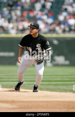 CHICAGO - MAY 6: Tadahito Iguchi #15 of the Chicago White Sox swings at the  pitch during a game against the Kansas City Royals at U.S. Cellular Field  on May 6, 2005