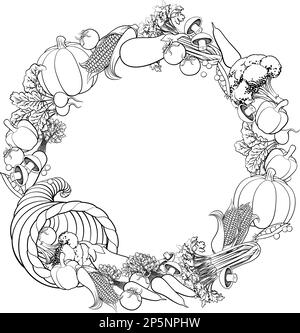 Cornucopia Gold Horn Of Plenty Vegetables Frame Stock Vector