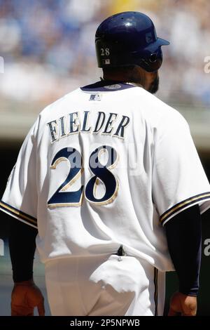 Milwaukee Brewers first baseman Prince Fielder (28) hits a double