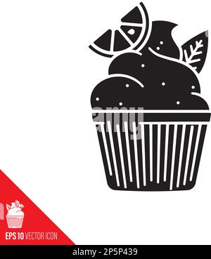 Lemon cupcake, sweet and sour pastry vector glyph icon Stock Vector