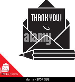 Message in envelope with pencil vector glyph icon. Thank you note  concept Stock Vector