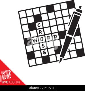 crossword puzzle and ball-point pen vector glyph icon Stock Vector