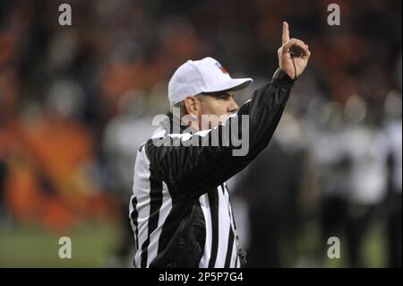 Referee Bill Vinovich (52) looks toward the Kansas City Chiefs bench during  an NFL football game against the Tampa Bay Buccaneers, Sunday, Oct. 2, 2022  in Tampa, Fla. The Chiefs defeat the