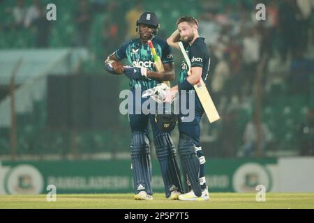 Bangladesh-Jofra Archer and Mark Wood during the England 3rd One Day International match at Zahur Ahmed Chowdhury Stadium, Sagorika, Chattogram, Bangl Stock Photo