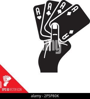 hand holding four aces playing cards vector glyph icon Stock Vector