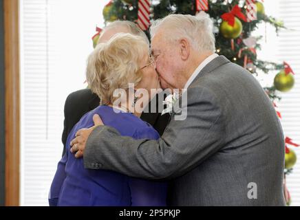 In this Dec. 30 2012 photo Betty Parker 78 and Bob Easton 79 kiss