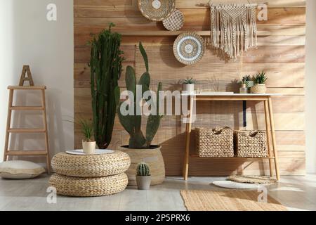 Room interior with stylish decor and console table Stock Photo