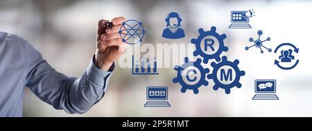 Man drawing a crm concept Stock Photo