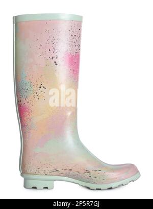 Modern colorful rubber boot isolated on white Stock Photo