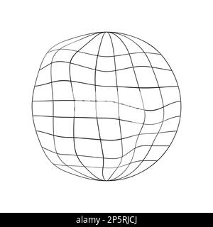 Deflated globe icon. Earth planet distorted wireframe isolated on white ...