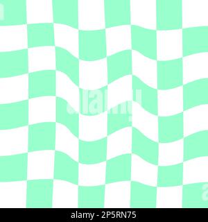 Distorted chess board background. Chequered op illusion. Psychedelic pattern with warped blue and white squares. Plaid or flag texture. Trippy Stock Vector