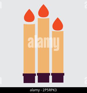 Candle with flat illustration isolated on white background. Religious caldle with glowing flame on wick vector easter or christmas traditional symbol. Stock Vector