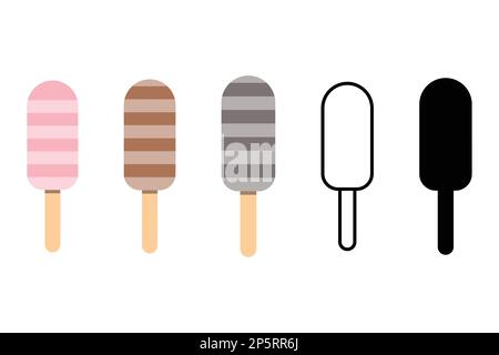 Melting ice cream balls in the waffle cone isolated on white background. Vector flat outline icon. Comic character in cartoon style illustration for t Stock Vector