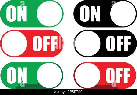 On and Off Toggle Switch Buttons with Lettering Modern Devices User Interface Mockup or Template - Green and Grey on White Background - Vector Gradien Stock Vector