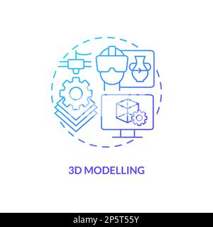 3D modelling blue gradient concept icon Stock Vector