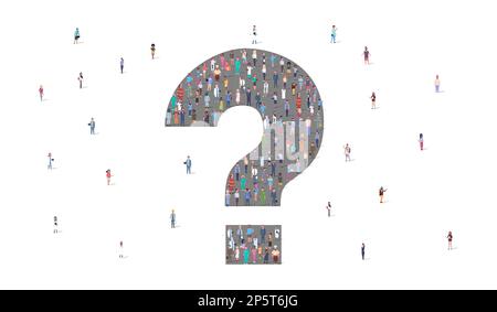 Large Crowd of people Making a Big Question mark Together . Creative Idea of Business FAQ and Solutions. Ask Public Questions and Solve Global Problem Stock Photo