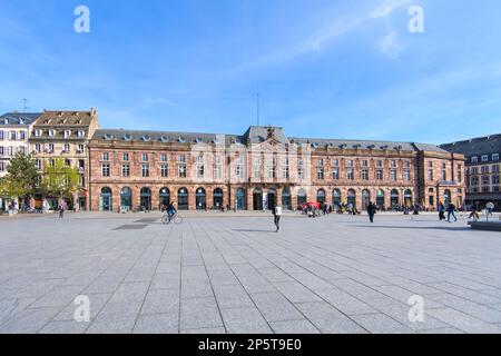 Strasbourg, France - Circa 2022: Almost empty Place Kleber in central Strasbourg on a spring day with tourists and locals people walking Stock Photo