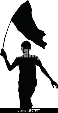 Happy India Independence Day Vector Design template Illustration. silhouette man running with flag Stock Vector