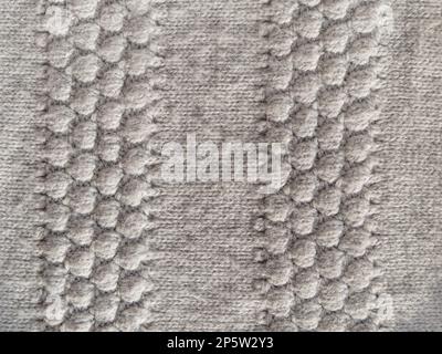 Gray knitted texture of woolen fabric close-up. Textile knit pattern wallpaper abstract background surface for design. Handmade shops matte soft cozy Stock Photo