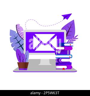 Illustration of a computer with email on the display. Newsletter concept. Vector Stock Vector