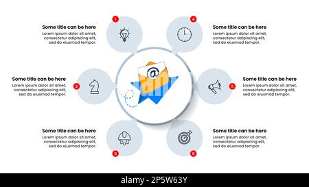 Infographic template with icons and 6 options or steps. Newsletter concept. Can be used for workflow layout, diagram, banner, webdesign. Vector illust Stock Vector