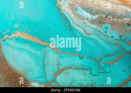 Bright abstract painting background in exquisite soft green, jade, gold color. Stylish mixed fluid alcohol ink picture. Modern liquid patterned art Stock Photo