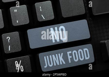 Sign displaying No Junk Food. Internet Concept Stop eating unhealthy things go on a diet give up burgers fries Stock Photo