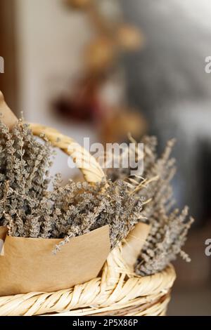 Bunches of aromatic dried lavender or lavandin flowers for sale in shop in Cyprus. Stock Photo