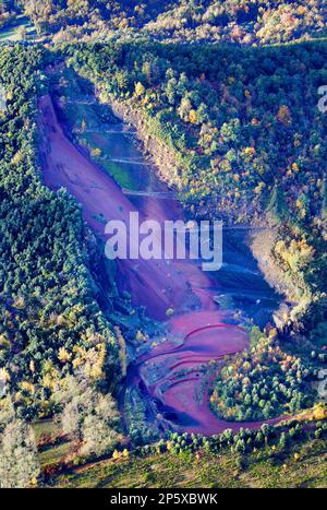 On balloon over Croscat volcano,Garrotxa Natural Park,Girona province. Catalonia. Spain Stock Photo