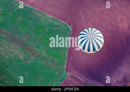 Balloon over Garrotxa Natural Park,Girona province. Catalonia. Spain Stock Photo