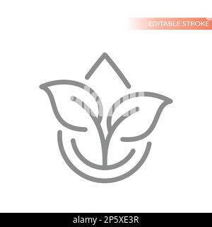 Drop of oil and leaves, natural line vector icon. Vegetable, organic essential or cooking oil with leaf and droplet symbol. Stock Vector