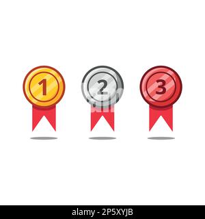 Gold silver bronze ranking medals vector icon . Stock Vector